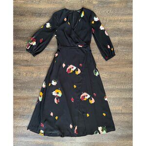 Madewell Jane Wrap Effect Black Floral Print Georgette Maxi Dress - Size 0